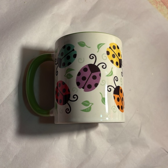 Personalized Linda Colorful Ladybug Mug with Green Handle - Picture 2 of 4